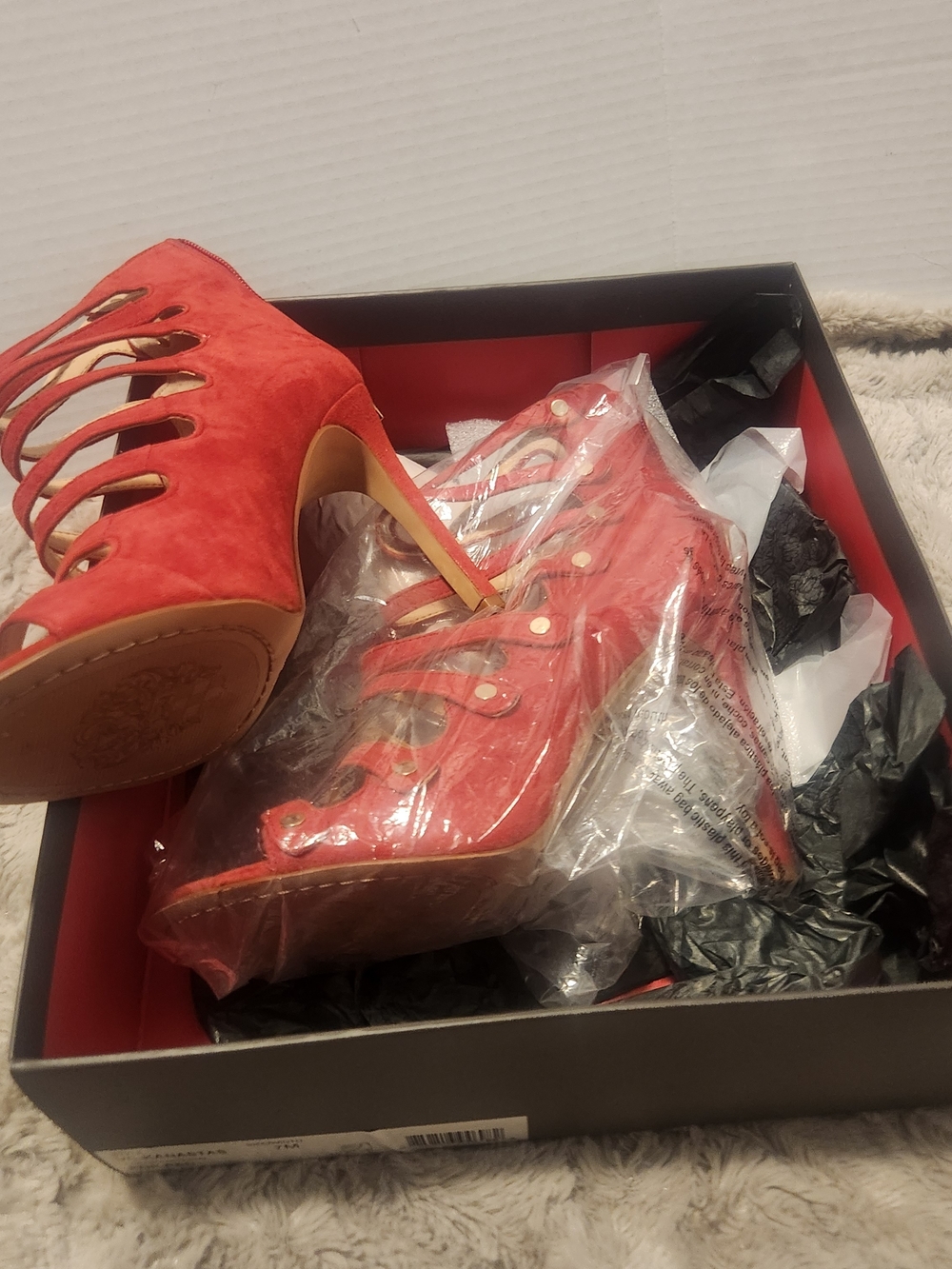 Vince Camuto Red Strappy Suede High Heel Sandals - Picture 2 of 6
